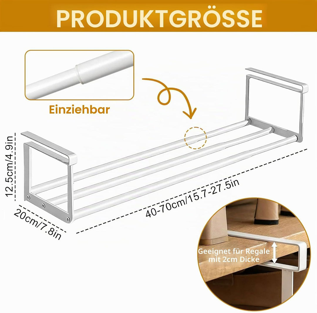 Hängendes Schuhregal Organizer 40–70 cm Ausziehbar – Erweiterbarer Regal Organizer unter dem Schrank