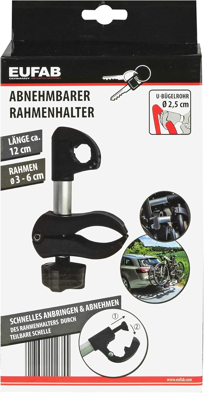 EUFAB 11235 Rahmenhalter kurz, abschliessbar, für U-Bügelrohr: Ø 2,5 cm, 12 cm Länge 12 cm Länge; Ø