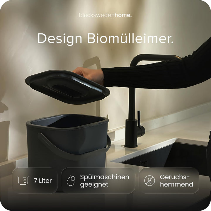Biomülleimer Küche - 7L - Design Komposteimer mit Sieb - Bio-Mülleimer Geruchsdicht - Bio Abfalleime