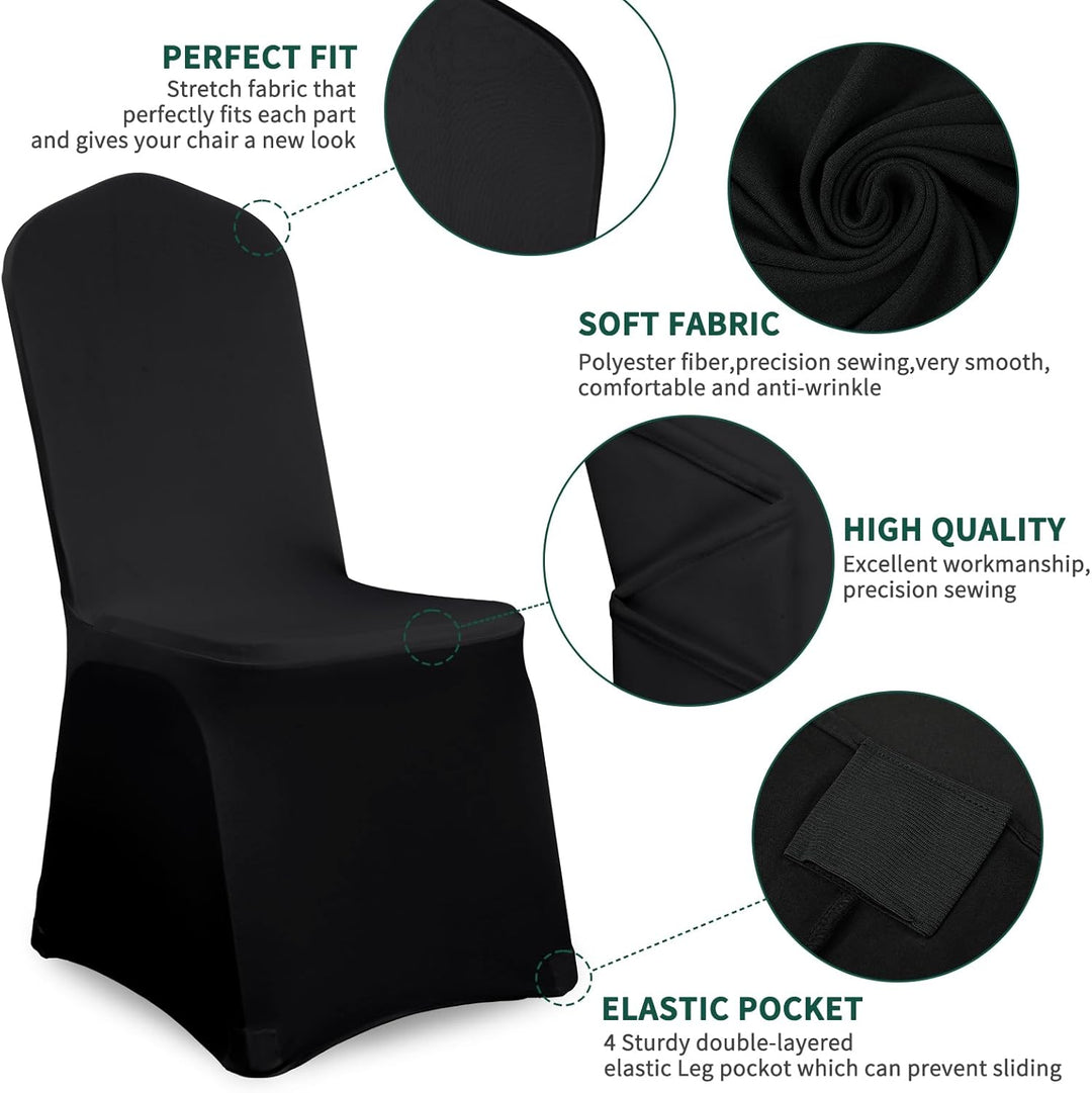 Showgeous 50 Stück Stuhlhussen Schwarz - Polyester Spandex Lycra Stretch - Universelle Waschbare für