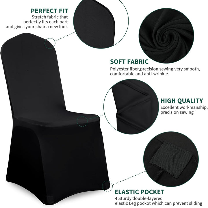 Showgeous 50 Stück Stuhlhussen Schwarz - Polyester Spandex Lycra Stretch - Universelle Waschbare für