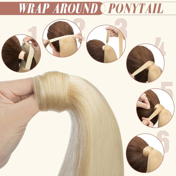 Elailite Ponytail Extension Echthaar #1 Schwarz, Haarverlängerung Zopf Haarzopf Pferdeschwanz Haarte