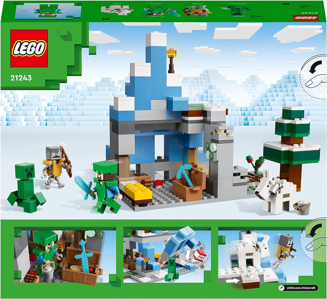 LEGO 21243 Minecraft Die Vereisten Gipfel, Set mit Steve-, Creeper- und Ziegen-Figuren, eisiges Biom
