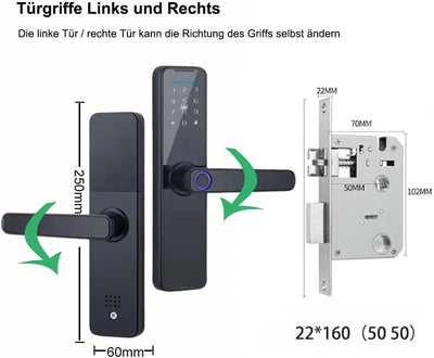 Biometrisches Fingerabdruck-Türschloss für Holztüren, Bluetooth elektronisch, kompatibel mit Tuya Sm