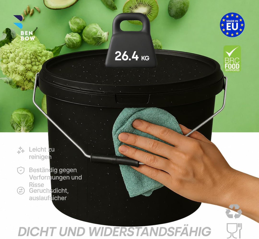 BenBow Eimer mit Deckel 10l schwarz 3X 10 Liter - lebensmittelecht, stabil, luftdicht, auslaufsicher