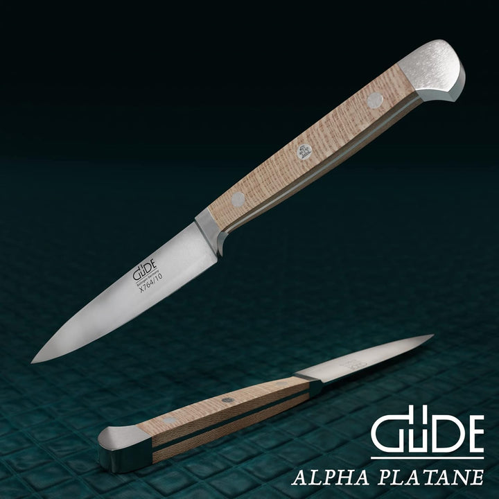 GÜDE Solingen - Spickmesser geschmiedet, 10 cm, Platanenholz, ALPHA PLATANE, Office Messer, Doppelkr