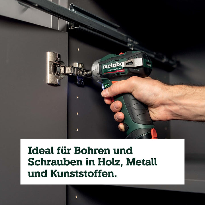 metabo Akku-Bohrschrauber PowerMaxx BS 12 BL Q - 12V, Bürstenlos, Schnellspannbohrfutter, kompakt un
