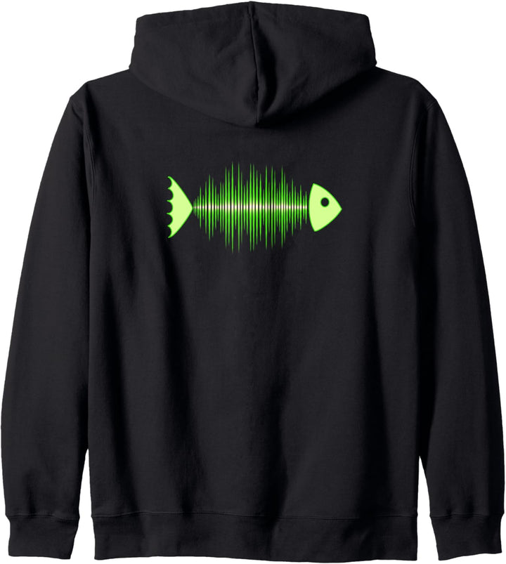 Fisch verstrahlt Musik Symbol Sound Frequenz Puls Fischgräte Kapuzenjacke