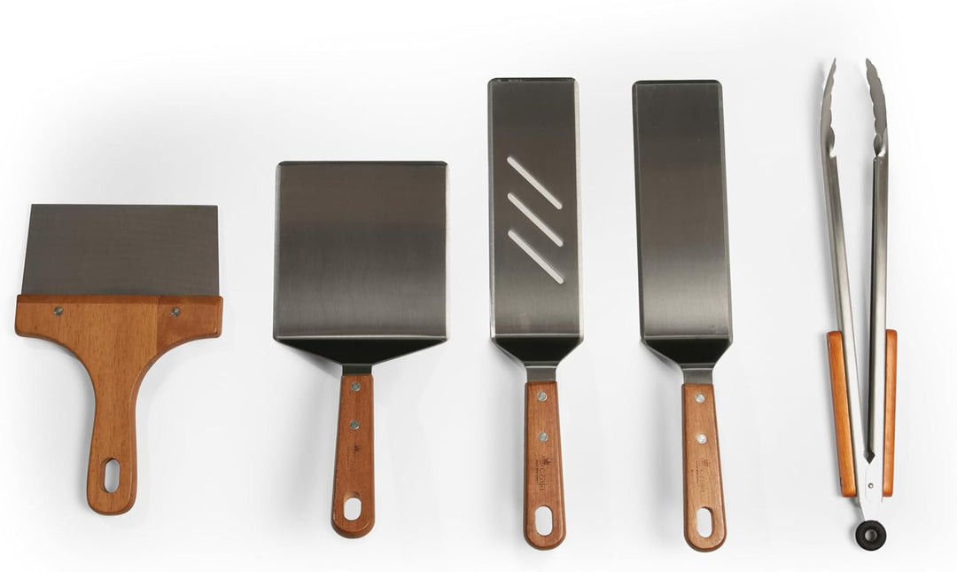 Grillbesteck für Feuerplatte 5 Teilig - Grillwender BBQ Edelstahl - Grillspachtel für Plancha Grillb