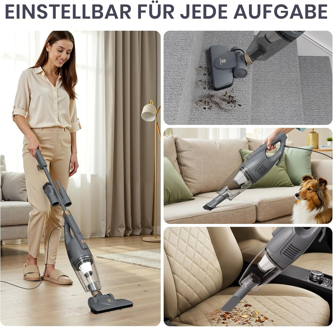 Stielstaubsauger mit Kabel 600W 13kPa Starker Staubsauger mit HEPA Filter und 2 in 1 Handstaubsauger