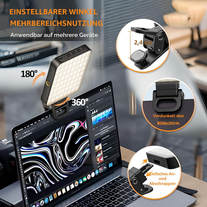 128LED Magnetisches Selfie Licht, 3000K-6500K 3 Lichtmodi Handylicht mit, 2000mAh Akku Videolicht mi