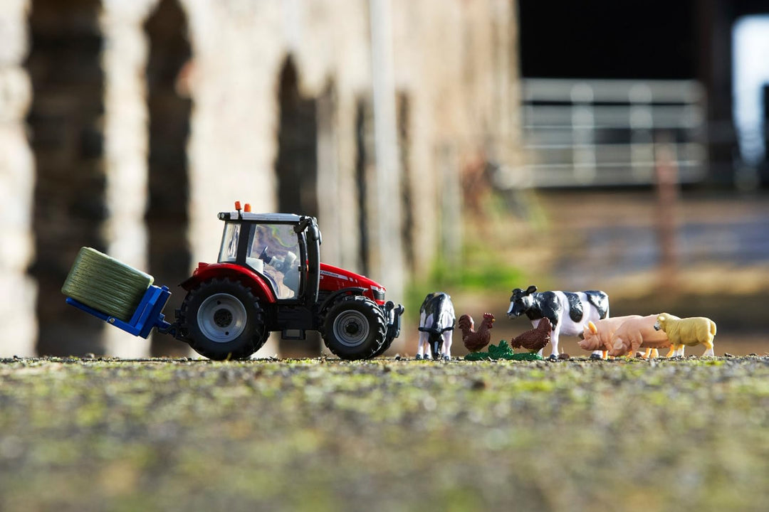 Massey Fergusson 5612 Traktor Spielset, Britains Modell Spielzeug Traktor mit Anhänger und 5 Tieren