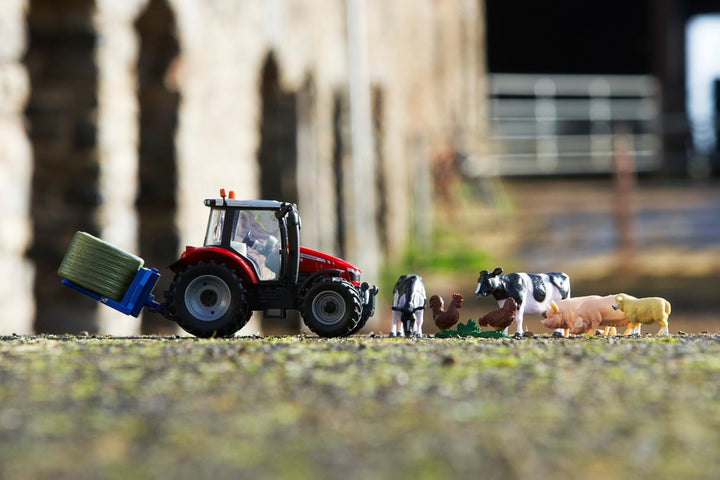 Massey Fergusson 5612 Traktor Spielset, Britains Modell Spielzeug Traktor mit Anhänger und 5 Tieren