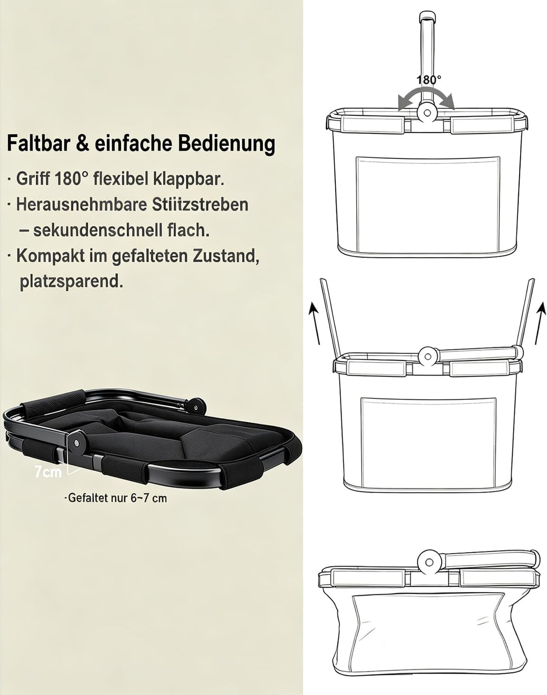 Diurwur®30L Einkaufskorb Stabiler Tragekorb Faltbar Einkaufstasch Gross Picknickkorb Klappkorb Reise