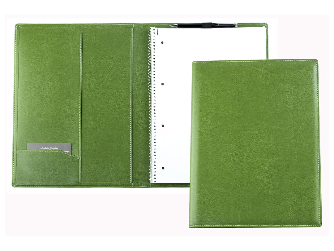 DELMON VARONE - Schreibmappe inkl. Notizblock DIN A4 (80 Blatt) aus veganem Eco Kunstleder Grün - Or