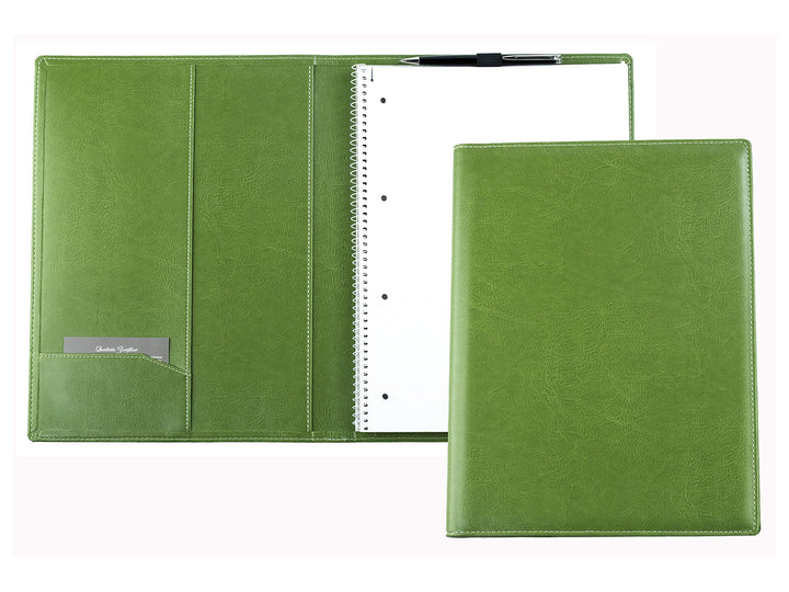 DELMON VARONE - Schreibmappe inkl. Notizblock DIN A4 (80 Blatt) aus veganem Eco Kunstleder Grün - Or