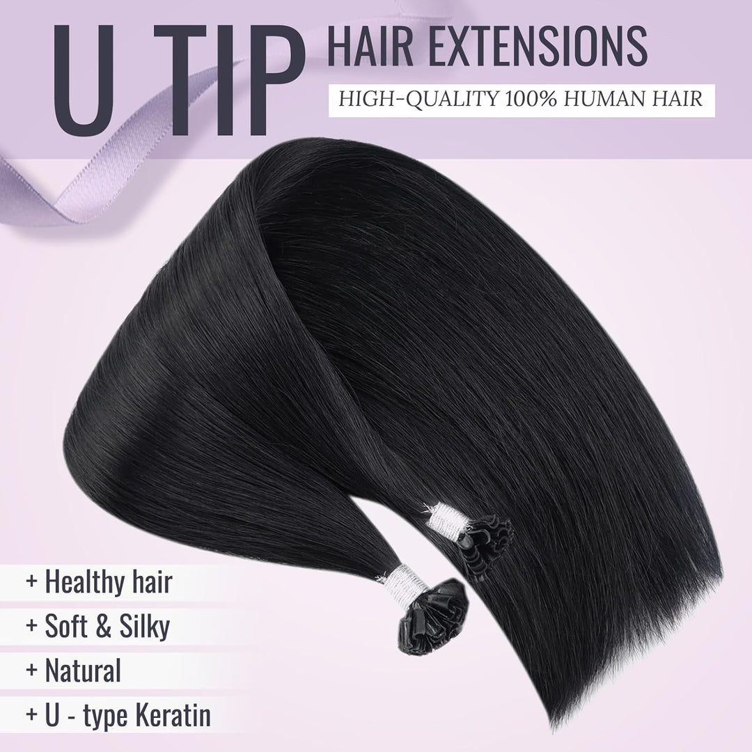 Fshine U Tip Bondings Extensions Echthaar 40cm Tiefschwarz U Tip Haar 1g Pro Strähne Keratin Bonding