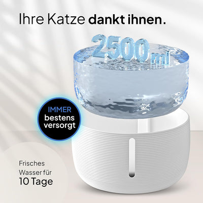 Pretty Paw© Katzenbrunnen [NEUEINFÜHRUNG] Super leiser, BPA-freier 2.5L Trinkbrunnen für Katze mit L