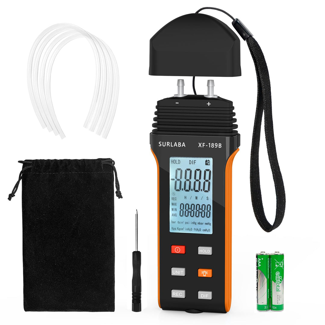 SURLABA Digitales Manometer, Differenzdruckmessgerät Messbereich 30PSI, Gasdruckmessgerät mit 11 Ein