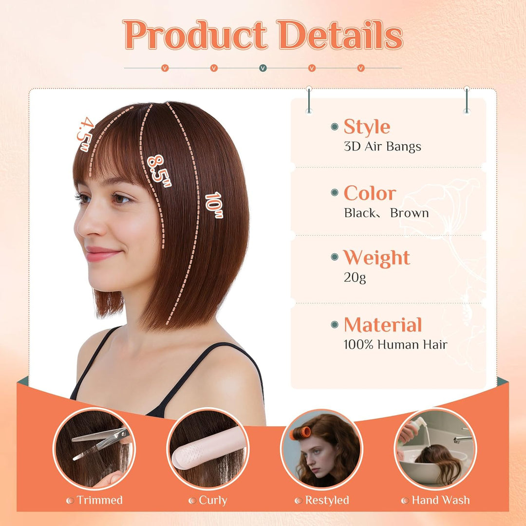 Benehair Clip in Pony Echthaar, 3D Air Pony Echthaar, 20g Clip in Bangs Echt Haar Front Fringe, Natü