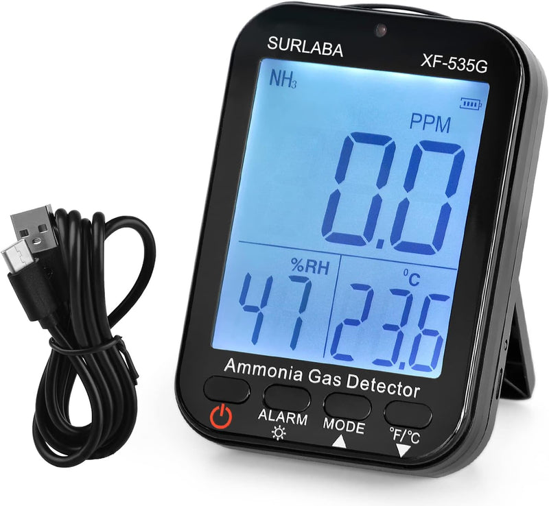 SURLABA Ammoniak Gas Detektor, Professional Air Quality Meter NH3 Tester Misst Ammoniak, Temperatur