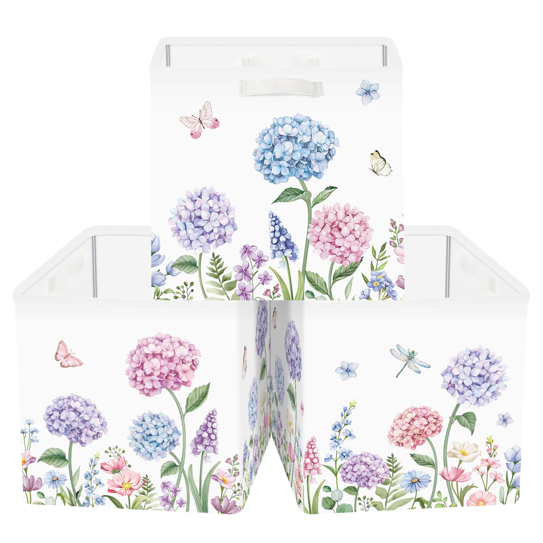 Clastyle 3 Stück Wildblumen Frauen Aufbewahrungsbox Stoff für Kallax Faltbar Aufbewahrungskorb Klein