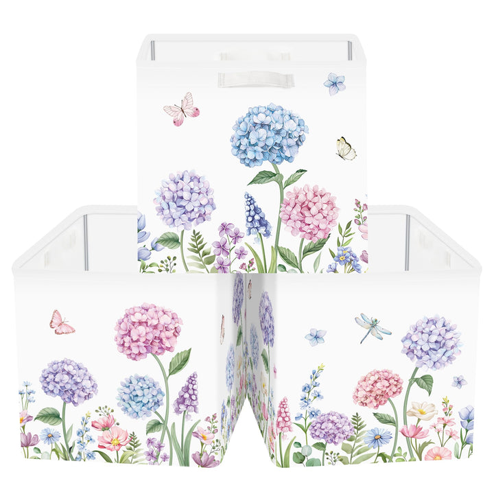 Clastyle 3 Stück Wildblumen Frauen Aufbewahrungsbox Stoff für Kallax Faltbar Aufbewahrungskorb Klein