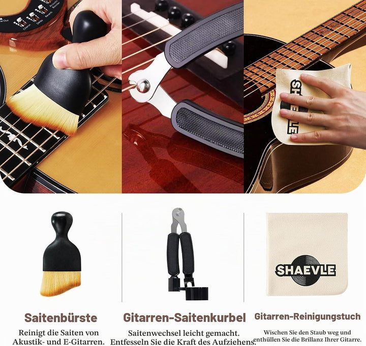 Akustikgitarre Reinigungsset, ALL IN ONE Gitarren-Pflegeset INKL. Gitarrenpolitur, Griffbrett-Zitron
