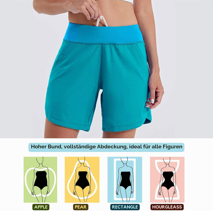 WILLIT Badeshorts Damen Badehose Schwimmen Boardshorts Schnelltrocknend Sommer Bikini Shorts High Wa