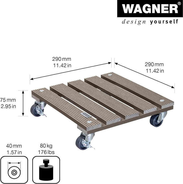 Wagner Pflanzenroller WPC 29 x 29 x 7,5 cm I Blumenroller für Aussenbereich + Innenbereich I Kübelro