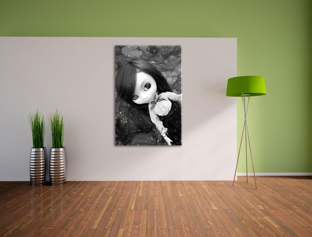 hübsches Püppchen im gelben Blumenstrauch NewArt Format: 100x70 cm auf Leinwand, XXL riesige Bilder