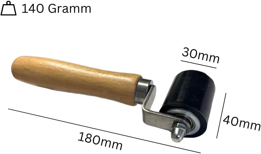 HSS Premium Andrückrolle Silikon schwarz - ergonomischer Holzgriff & Kugellager für Häufig-Verarbeit