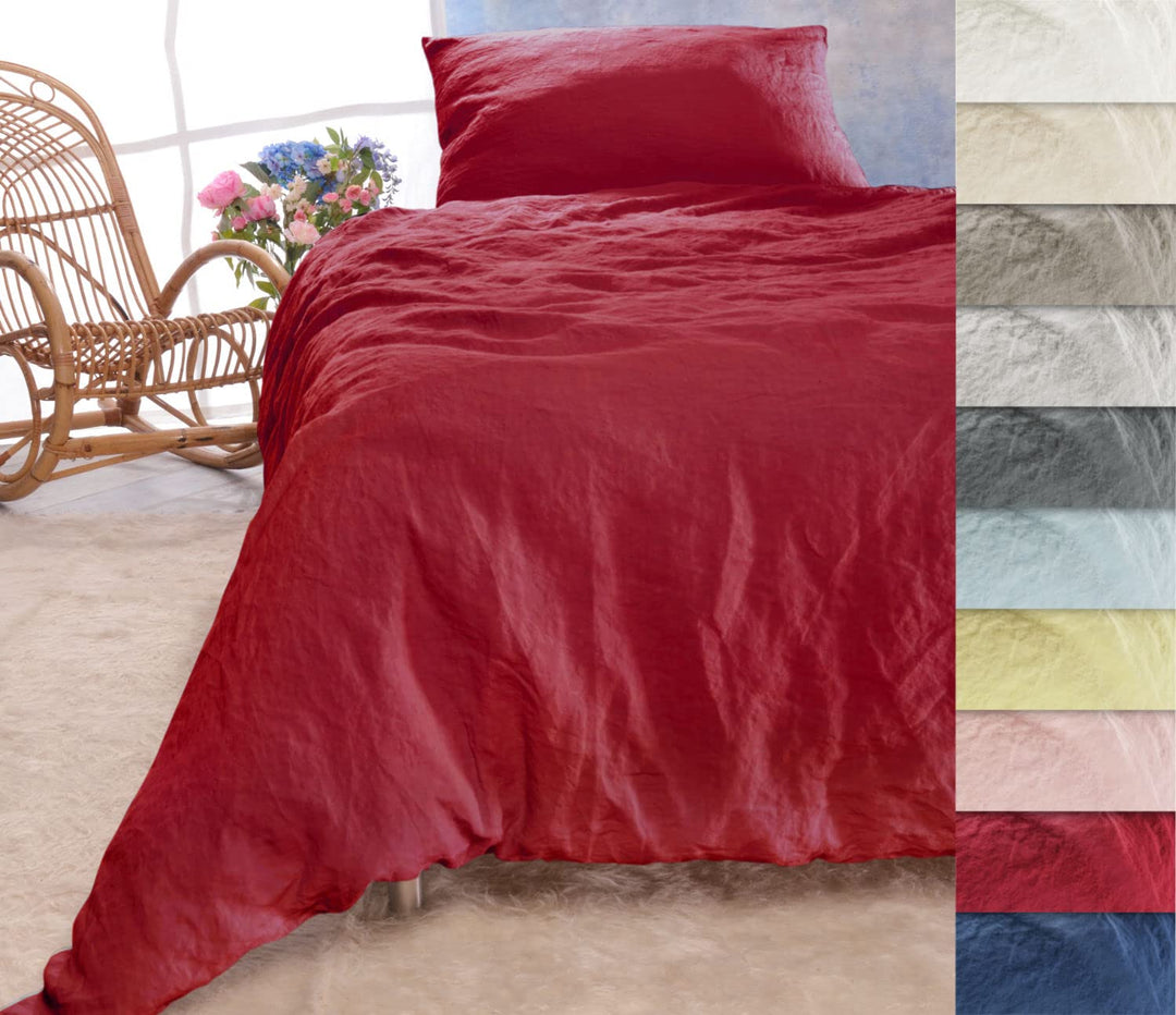 Wohnen & Accessoires GmbH & Co. KG Leinen-Bettwäsche Set Sintra 135x200cm + 40x80cm rot 2tlg. 135x20