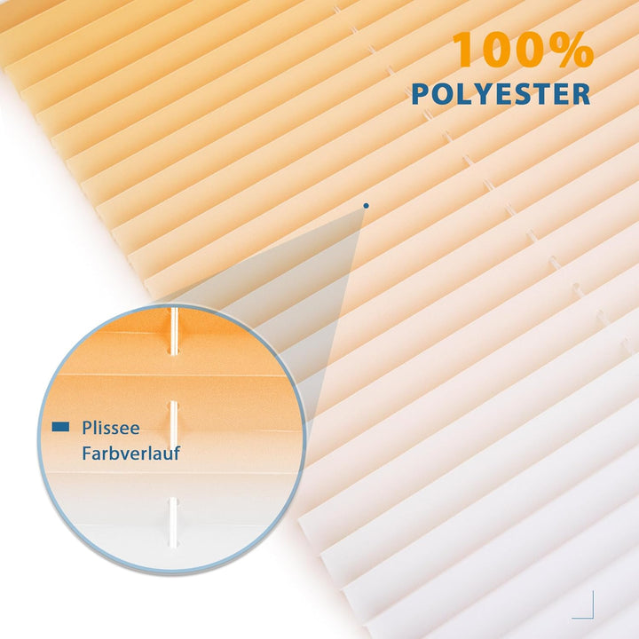 Allesin Plissee ohne Bohren mit Farbeverlauf, Orange-Weiss 95 x 120 cm (BxH), Plissees Klemmfix, Pli