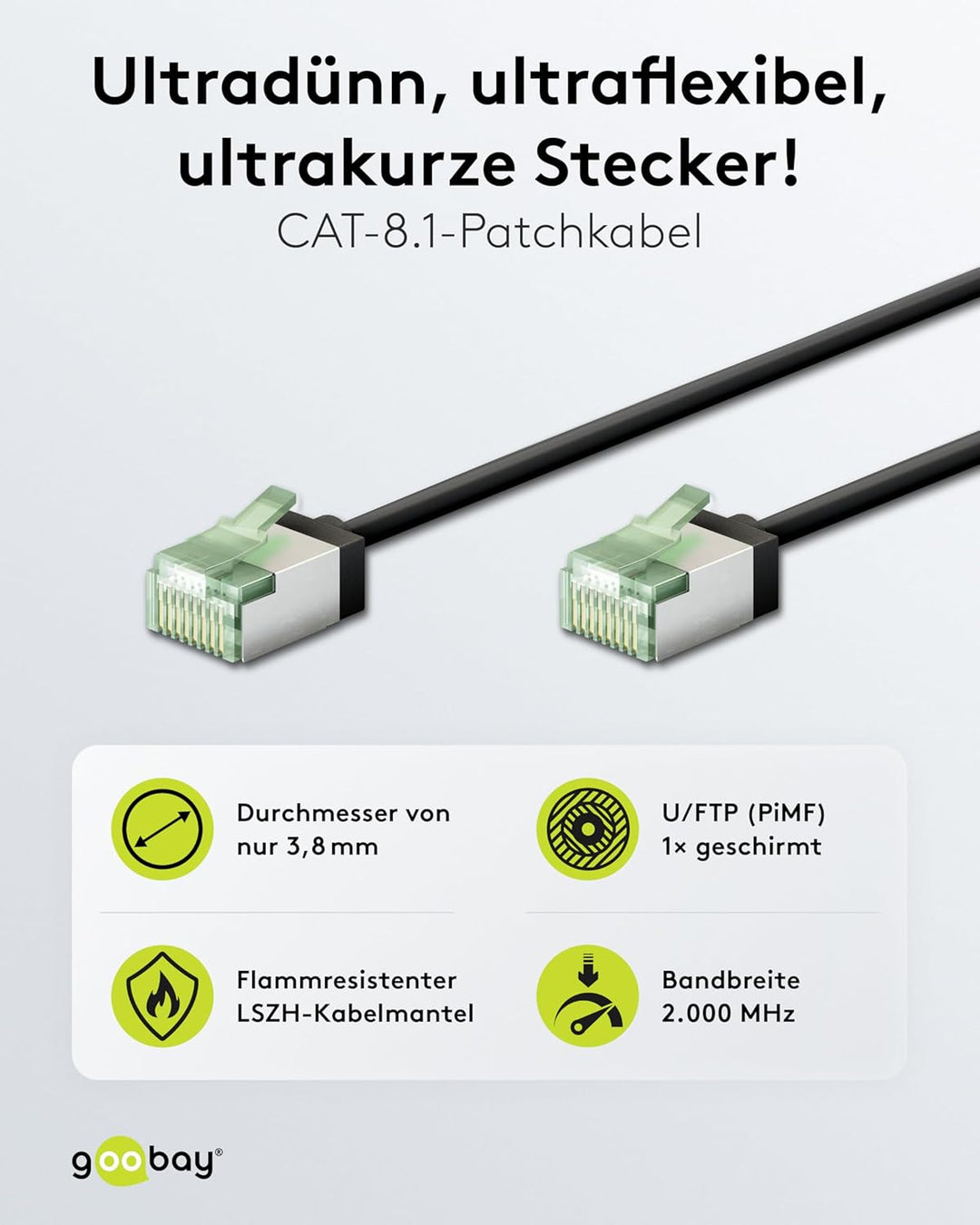 goobay CAT 8.1 Netzwerkkabel im 5er Set/Patchkabel geschirmt, super-Flexible, U/FTP/CU Ethernet Kabe