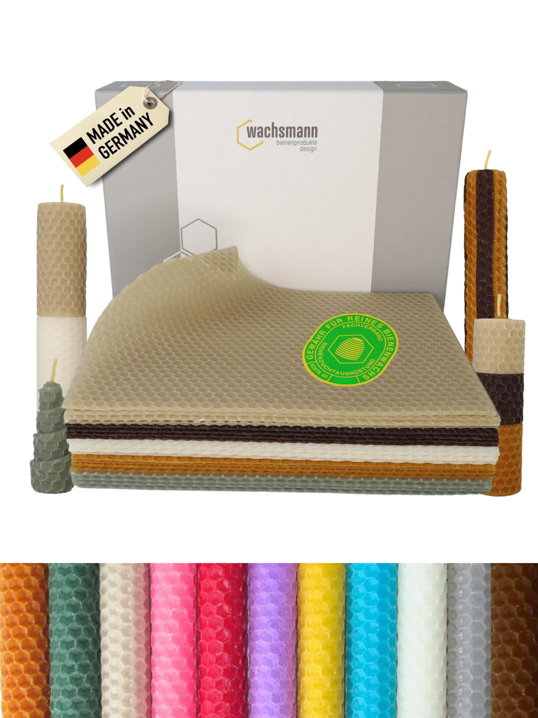 Wachsmann 20 Bienenwachsplatten aus Deutschland, buntes Set "Natur", Wachsplatten 20 x 15 cm, Bienen