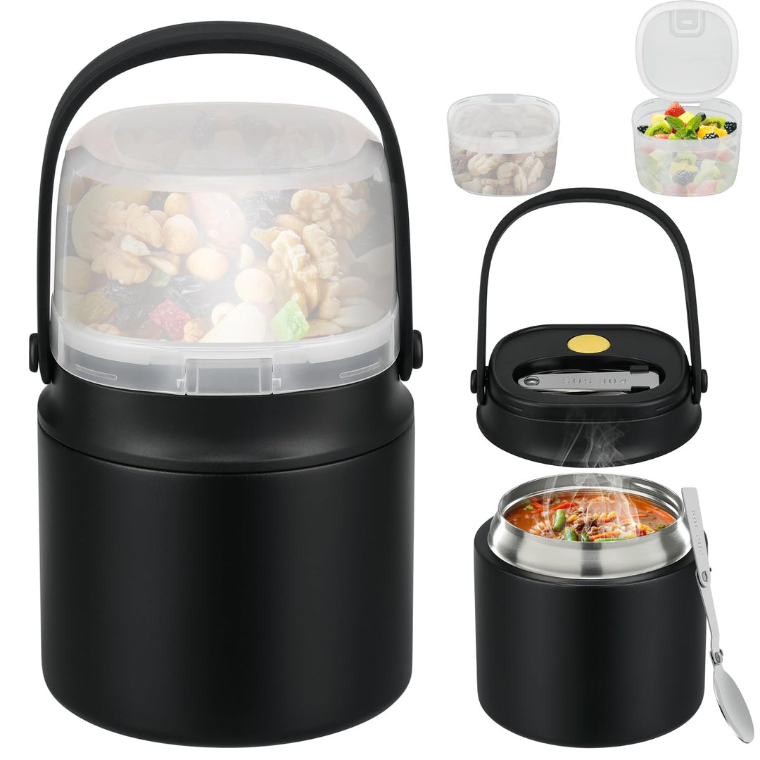 Itslife Thermobehälter für Essen 450ml mit 2pcs Snackbox, Auslaufsicherer Lunchbox Kinder mit Löffel