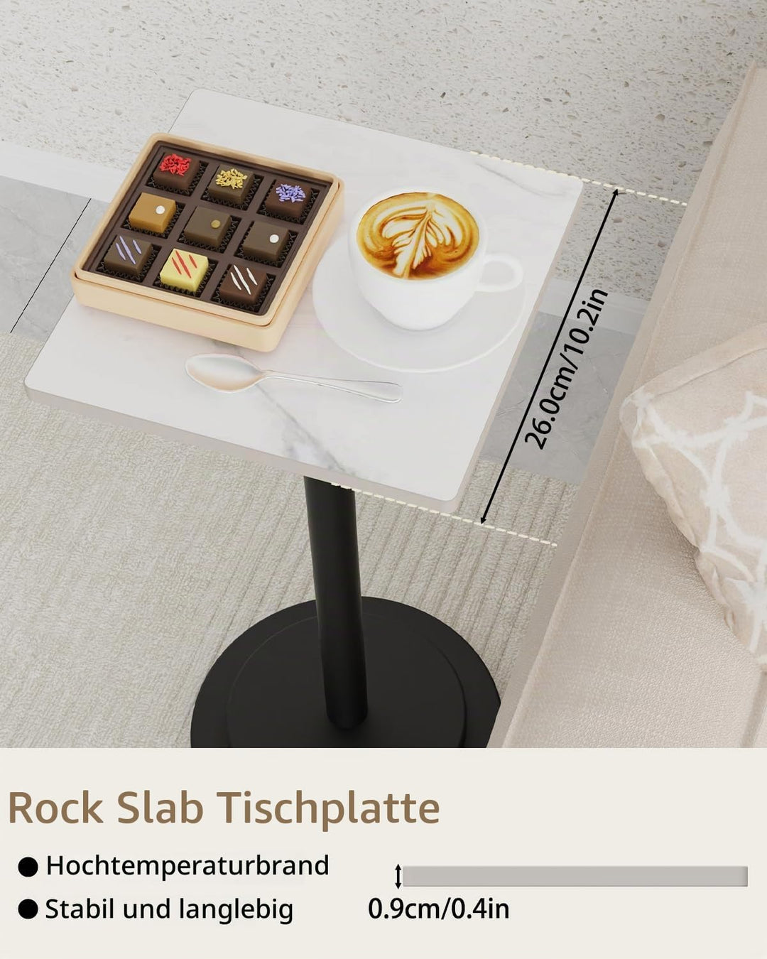 Höheneinstellbar Beistelltisch, Höhe 45-78 cm, Weiss, 1 Stück | Nachttisch für Schlafzimmer, Klein C