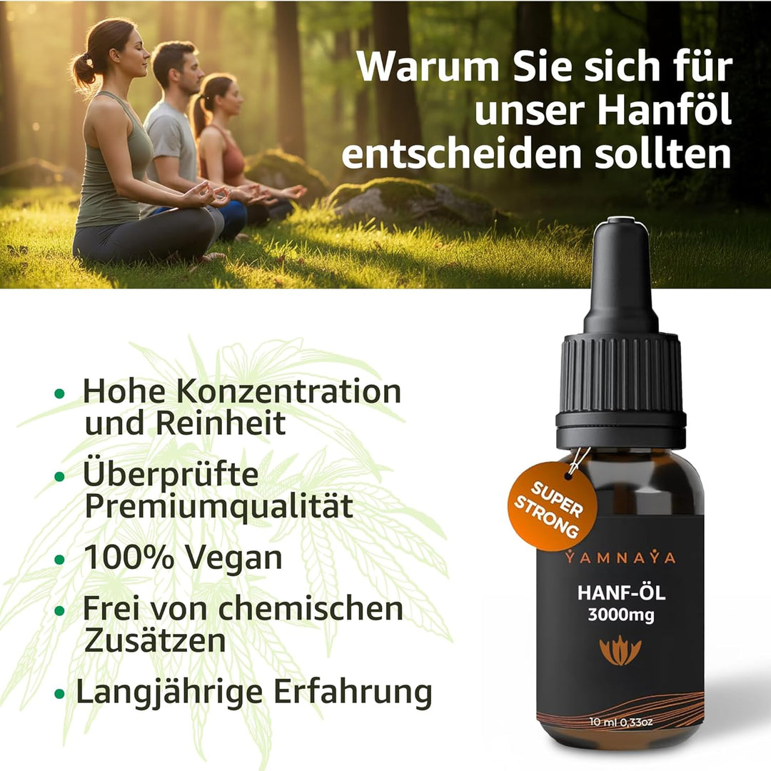 YamnaYa – Premium Hanföl 30% | Kaltgepresst & Vegan | Reines Naturöl Ohne Zusätze | Laborgeprüfte Qu