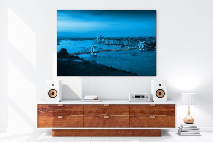 deyoli Budapest bei Abenddämmerung Format: 80x60 Effekt: Monocrome Blau als Leinwand, Motiv fertig g