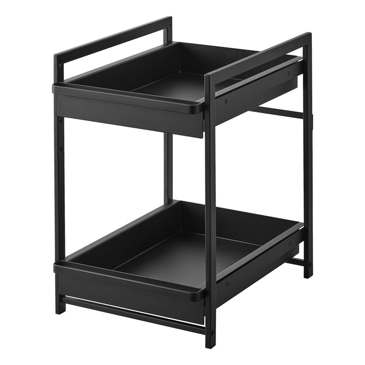 Yamazaki 1461 TOWER 2-stöckiges Spülschrank-Regal mit Schiebeböden, schwarz, Stahl, minimalistisch,