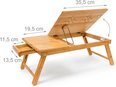 Relaxdays Betttablett Bambus höhenverstellbar HBT 30,5 x 72,5 x 35 cm Laptop Tisch für Notebook mit