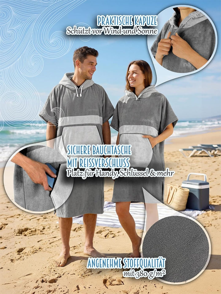 normani Baumwoll Surfer Poncho - Strandponcho - Handtuch-Poncho - Unisex Strand Umziehhilfe - geschl