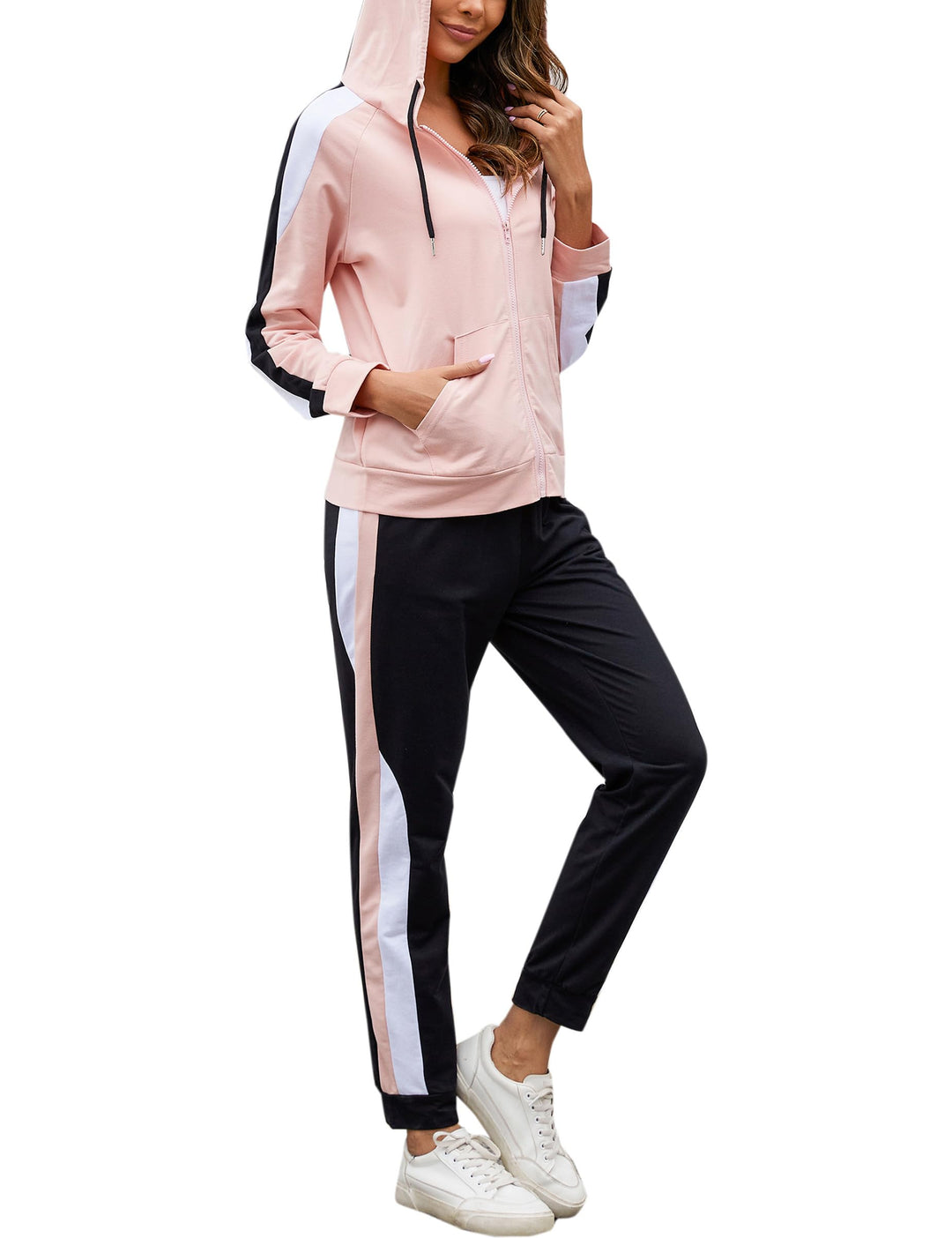 Litherday Jogginganzug Damen Lang Freizeitanzug Baumwolle Trainingsanzug Frauen Streifen Sportanzug