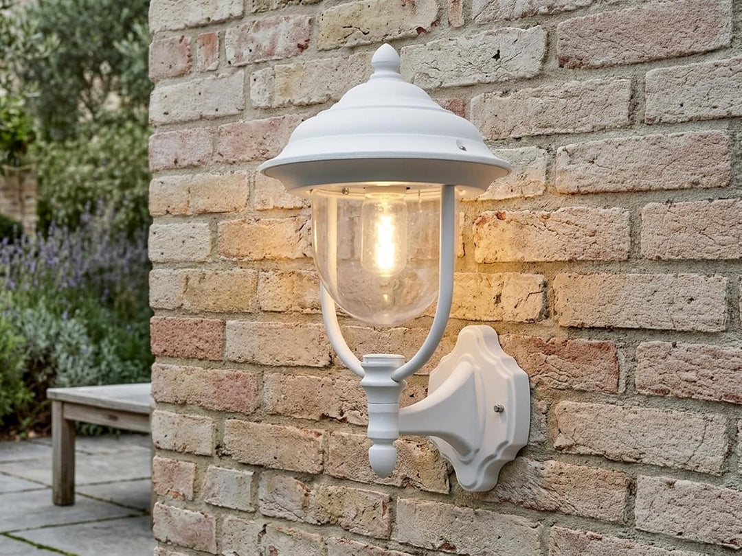 LED Aussenwandlaterne stehend im Landhausstil, Höhe 46cm, weiss, Wandleuchte Stehend