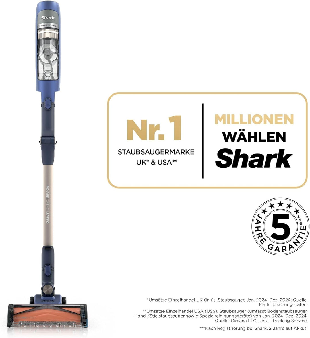 Shark PowerDetect Speed Akku-Staubsauger, Reverse Clean, Anti-Allergen-HEPA-Filtration, bis zu 60 Mi