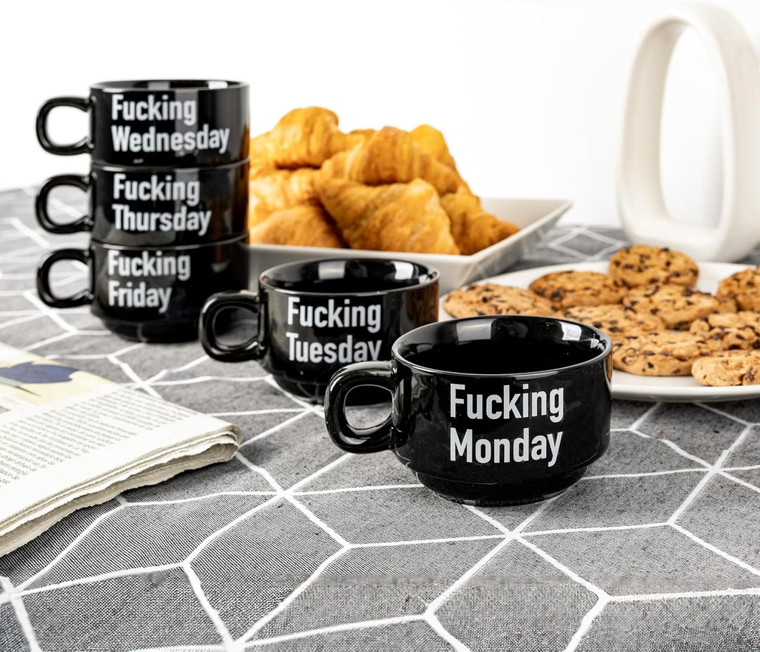 FISURA - Tassen set von originellen. Schwarze Tassen mit Sprüchen.Espressotassen mit Botschaft. Set