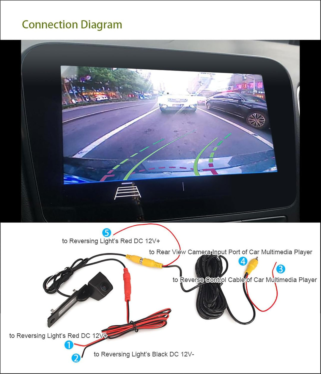 Rückfahrkamera AHD 1080P HD Weitwinkel 150° mit dynamischen Hilfslinien, IP68 wasserdicht, Kennzeich