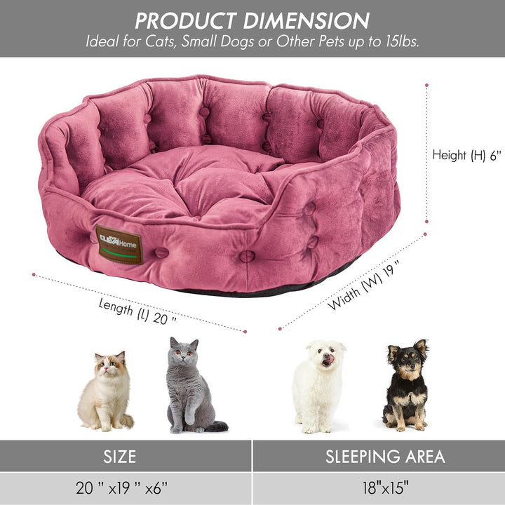 ClevaHome Rundes Katzenbett &amp; Hundebett für Kleine Haustiere bis 7kg – Waschbares Weiches Haustierbe