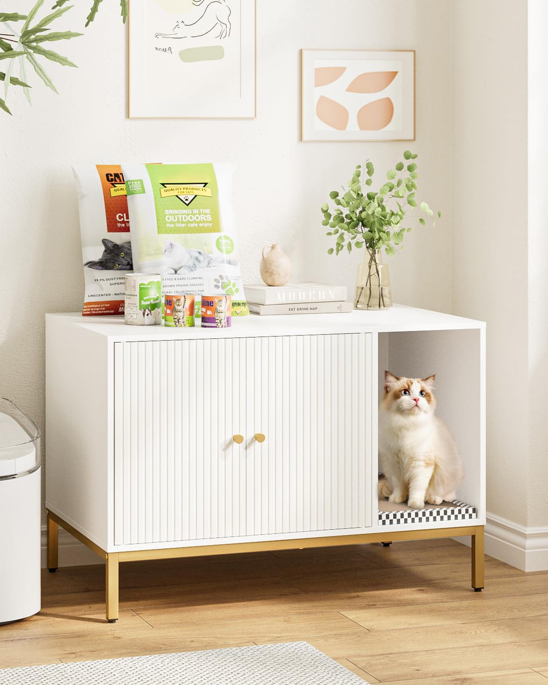 Katzenklo Schrank, Katzenkloschrank mit Doppeltüren, Katzenhaus mit Kratzmatte, hohe Beine, für Katz